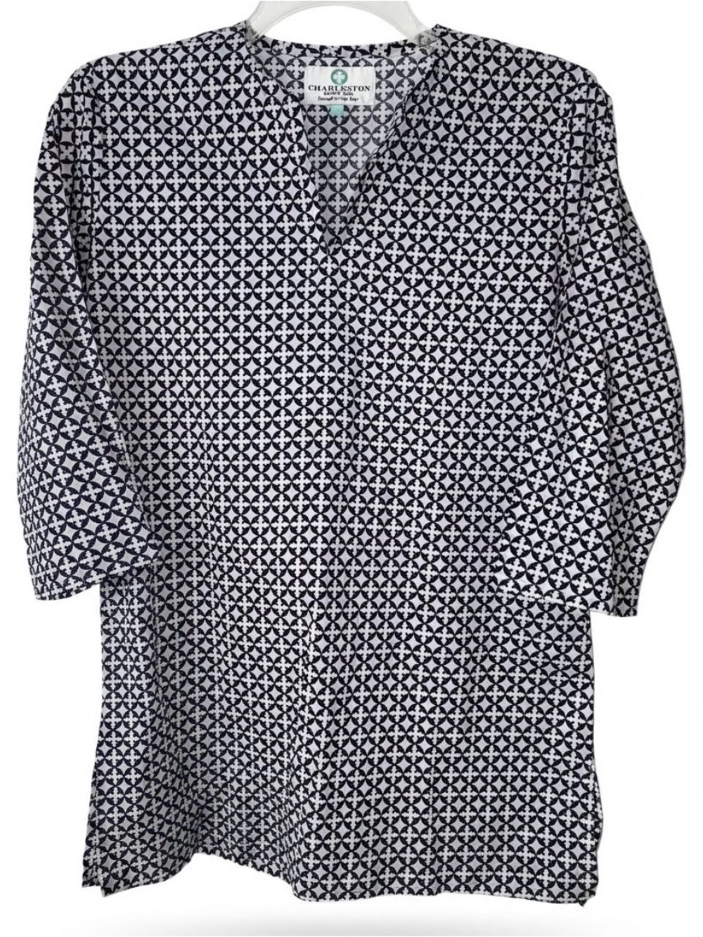 CHARLESTON SHOE CO. Navy and White Printed Tunic Top